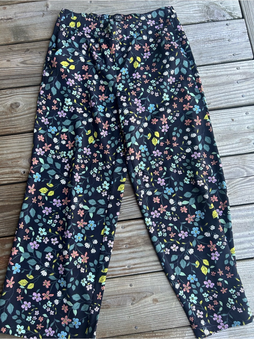 LOFT Floral Pull On Tapered Ankle Pants Size Small